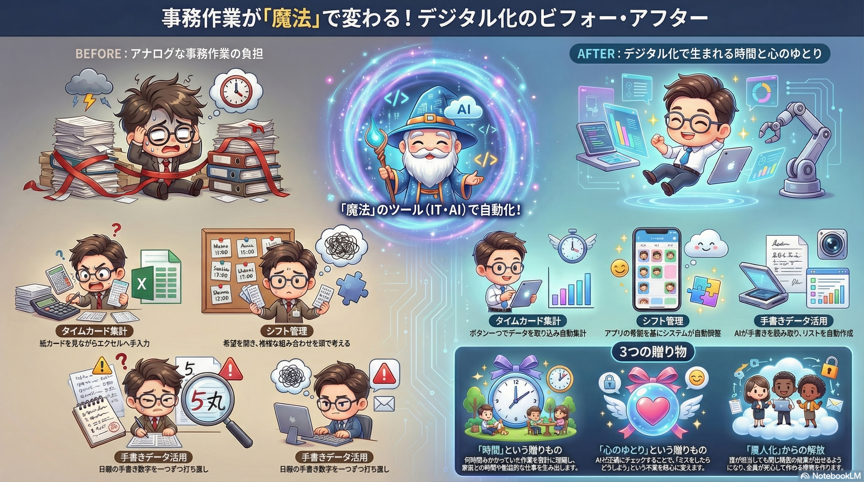 事務作業が魔法で変わる！デジタル化のビフォー・アフター